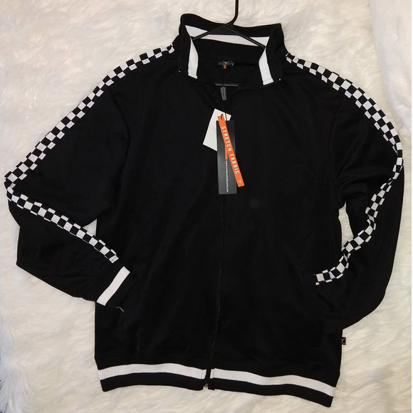 SCREENSHOT Men's Athletic Urban Hip-Hop Track Suit Black Checkered Jacket Large - Picture 3 of 15